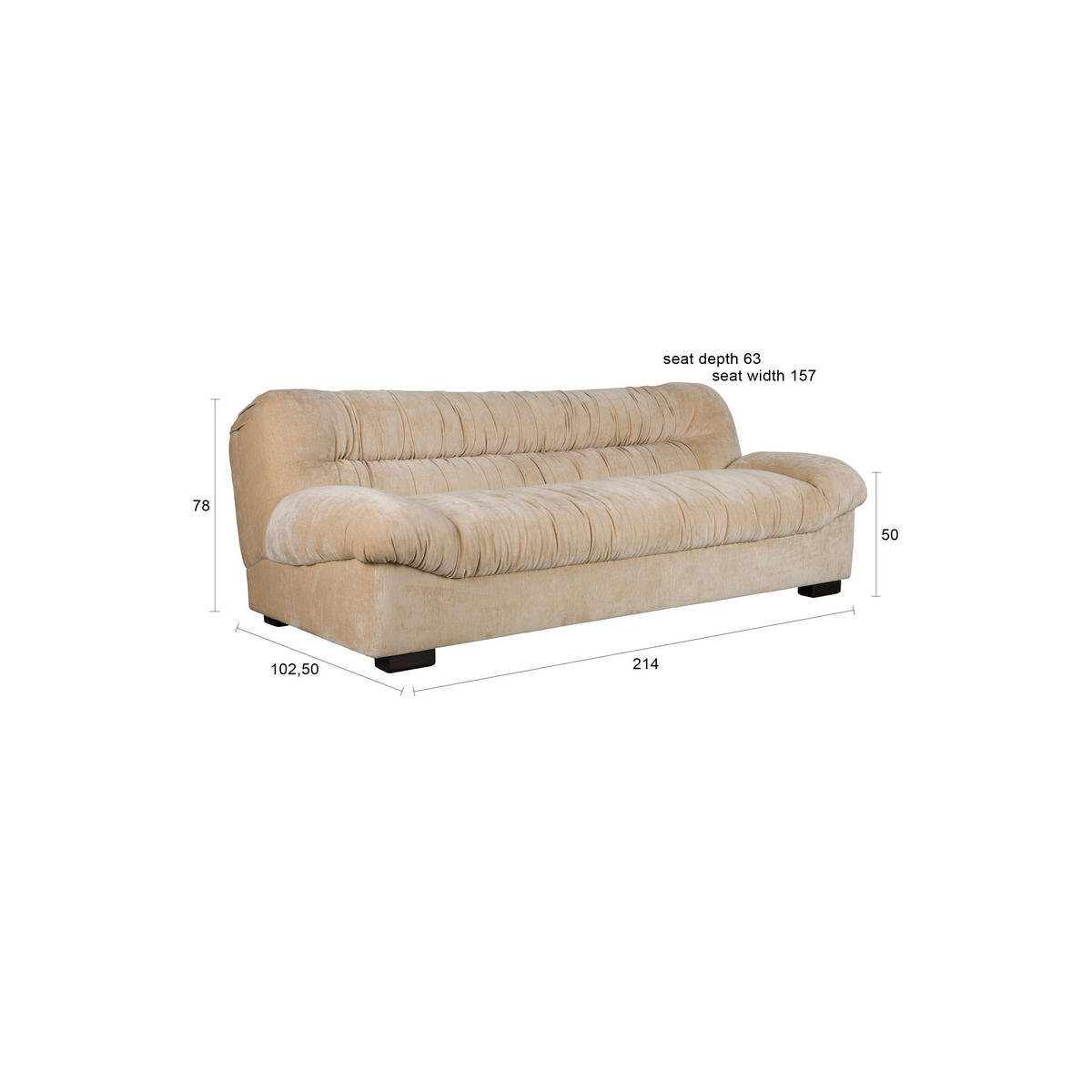 SOFA 3-SITZER Douglas Samt Beige - Beige, Kunststoff (214/78/102.5cm) - Dutchbone