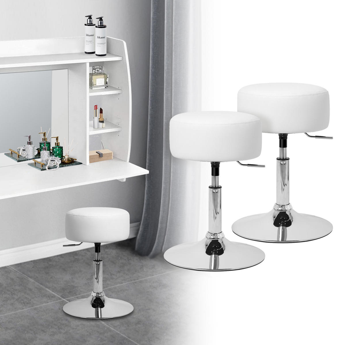 BARHOCKER 2er Set - Silberfarben/Weiß, Metall (33/65/38.5cm) - ML-DESIGN