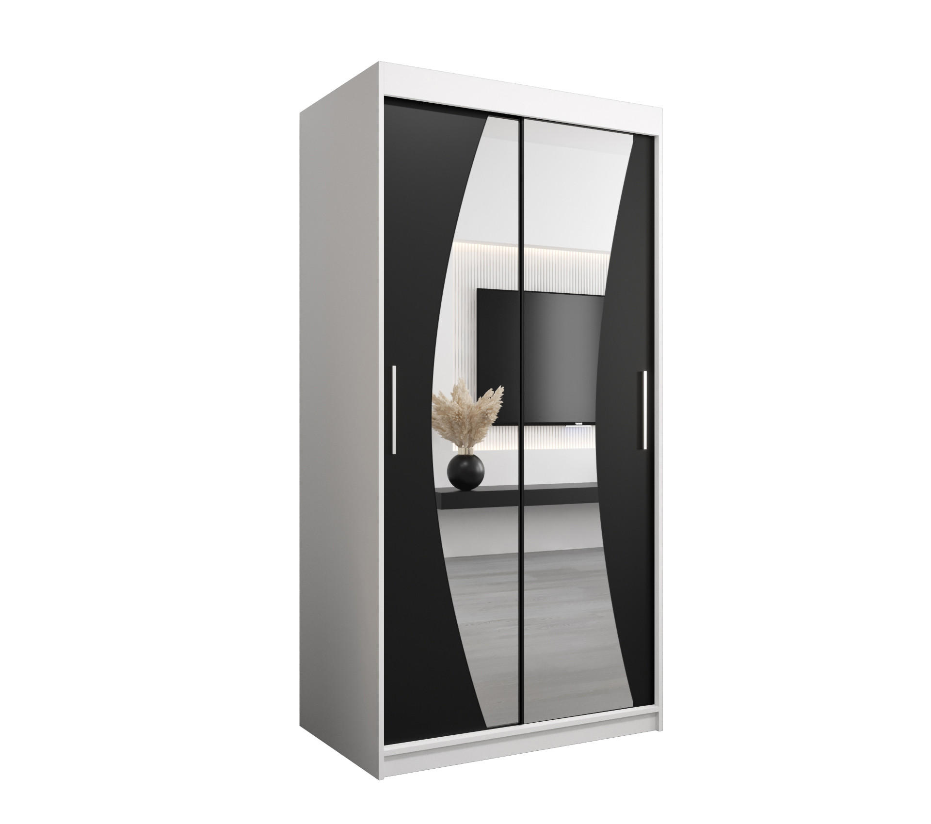 Abiks Möbel Schwebetürenschrank Weiß, Schwarz 100x200x62 cm