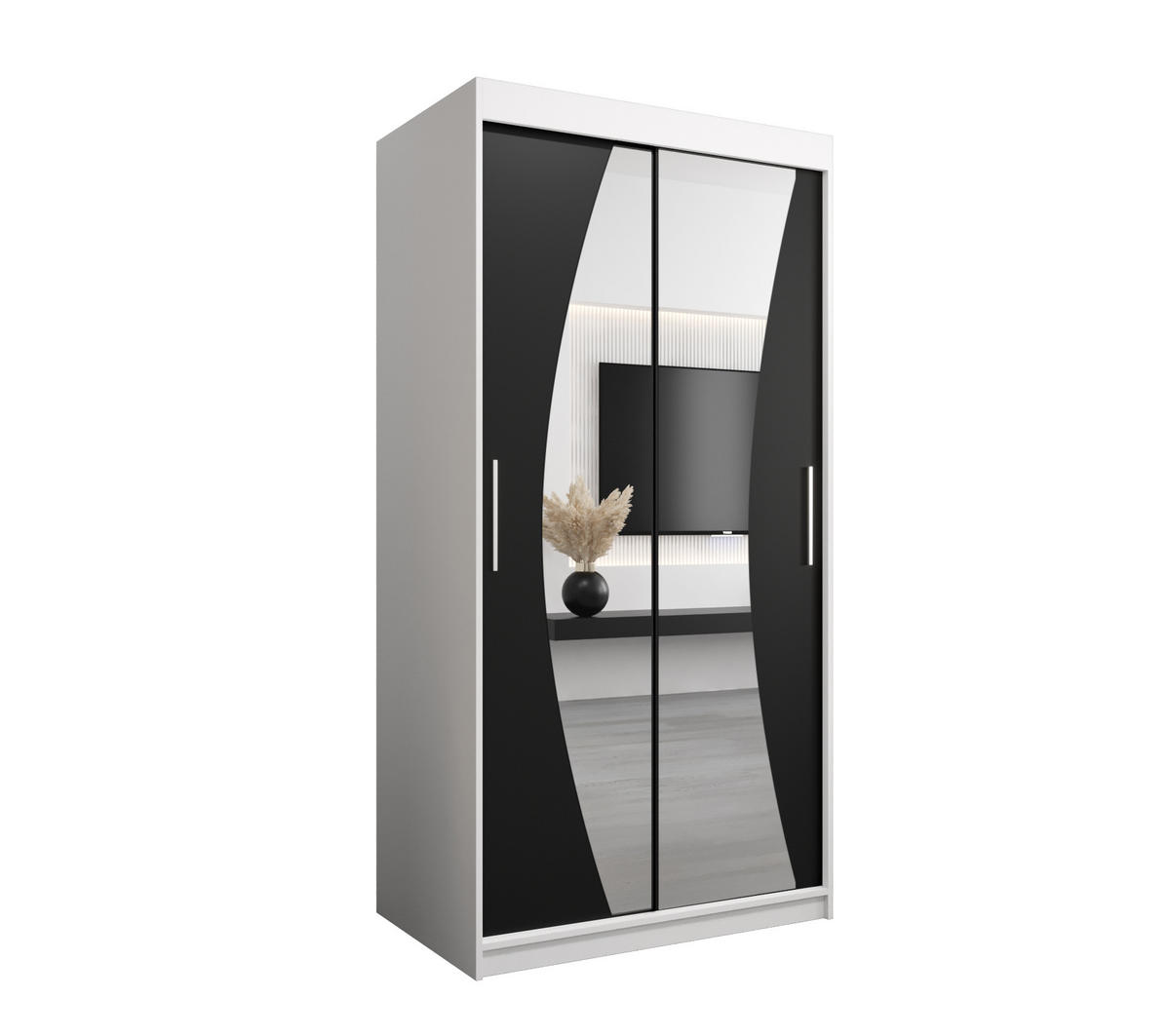 SCHWEBETÜRENSCHRANK 200/100/62 2-türig - Silberfarben/Schwarz, Holz/Kunststoff (100/200/62cm) - Abiks Möbel