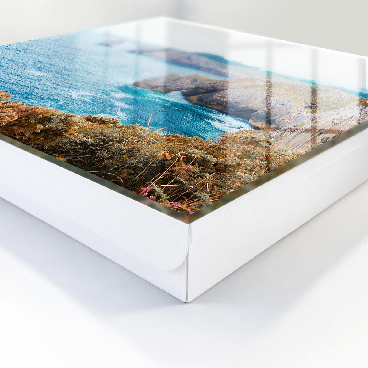 SCHLÜSSELBOX Weiß 30x30 cm – Türöffnung nach rechts - Meereslandschaft - Blau, Metall (30/30/5cm) - TULUP