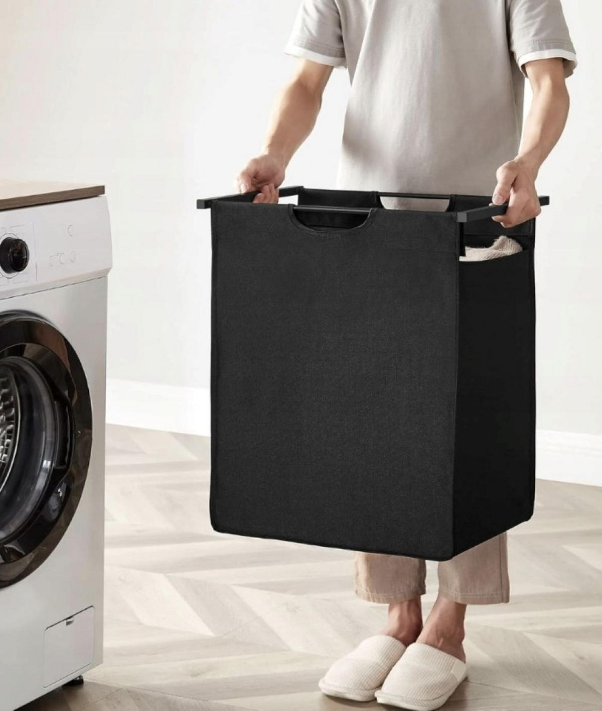 WÄSCHEKORB, schwarz 50x33x72 cm - Schwarz, Holzwerkstoff (50/72/33cm)