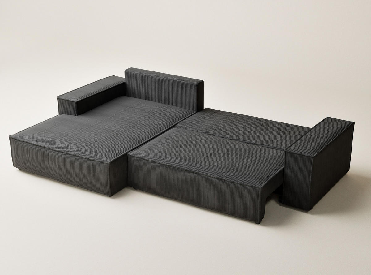 ECKSOFA MIT SCHLAFFUNKTION Maze Anthrazit Samtstoff - Anthrazit/Schwarz, Holz/Holzwerkstoff (294/185cm) - Maison de Reve