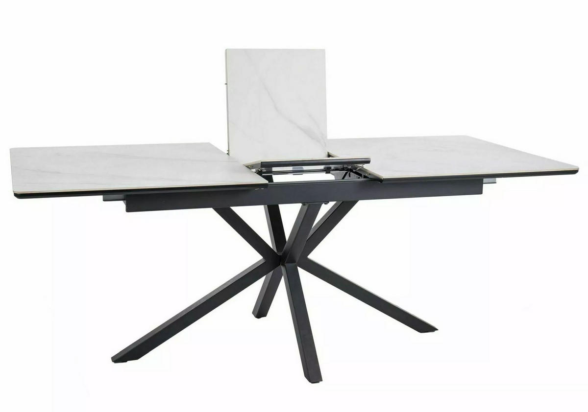 ESSTISCH Laguna Weiß Marmor / Schwarz 160-200 / 90 / 76cm - Schwarz/Weiß, Holz/Metall (90/200/76cm) - Feldmann-Wohnen