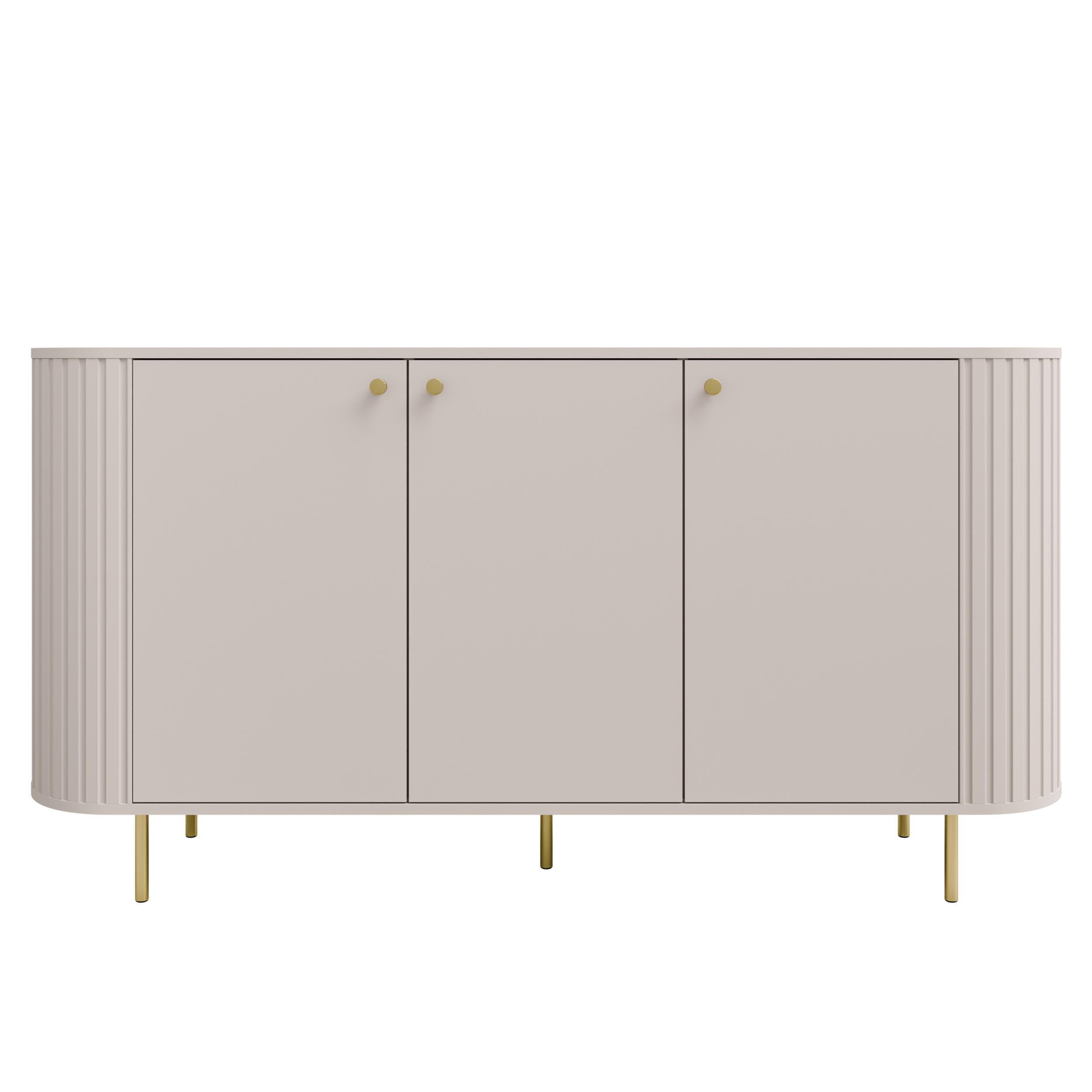 SIDEBOARD Halay Beige, 3 Türen Moderne Rillenstruktur 164,6 cm mit, runden Kanten - Beige/Goldfarben, Holzwerkstoff/Metall (164.6/85.4/42.4cm) - AX Living