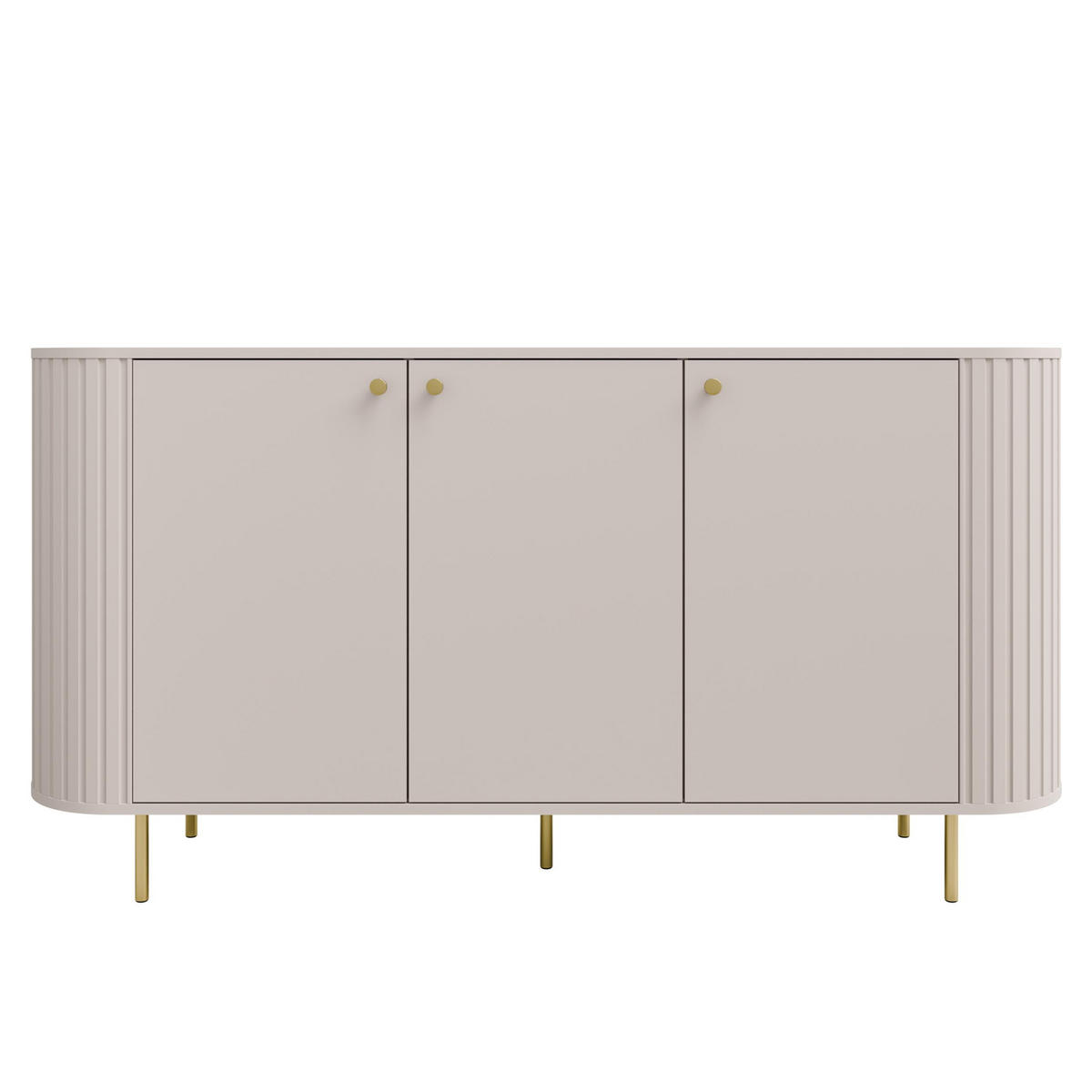 SIDEBOARD Halay Beige, 3 Türen Moderne Rillenstruktur 164,6 cm mit, runden Kanten - Beige/Goldfarben, Holzwerkstoff/Metall (164.6/85.4/42.4cm) - AX Living
