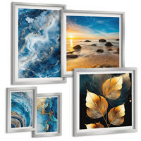 BILDER SET 5er Set - 50x50 cm & 20x30 cm & 40x60 cm Silberner Rahmen - Porträt einer Frau, Auge, Farben, Emotionen - Silberfarben, Kunststoff (40/60cm) - TULUP