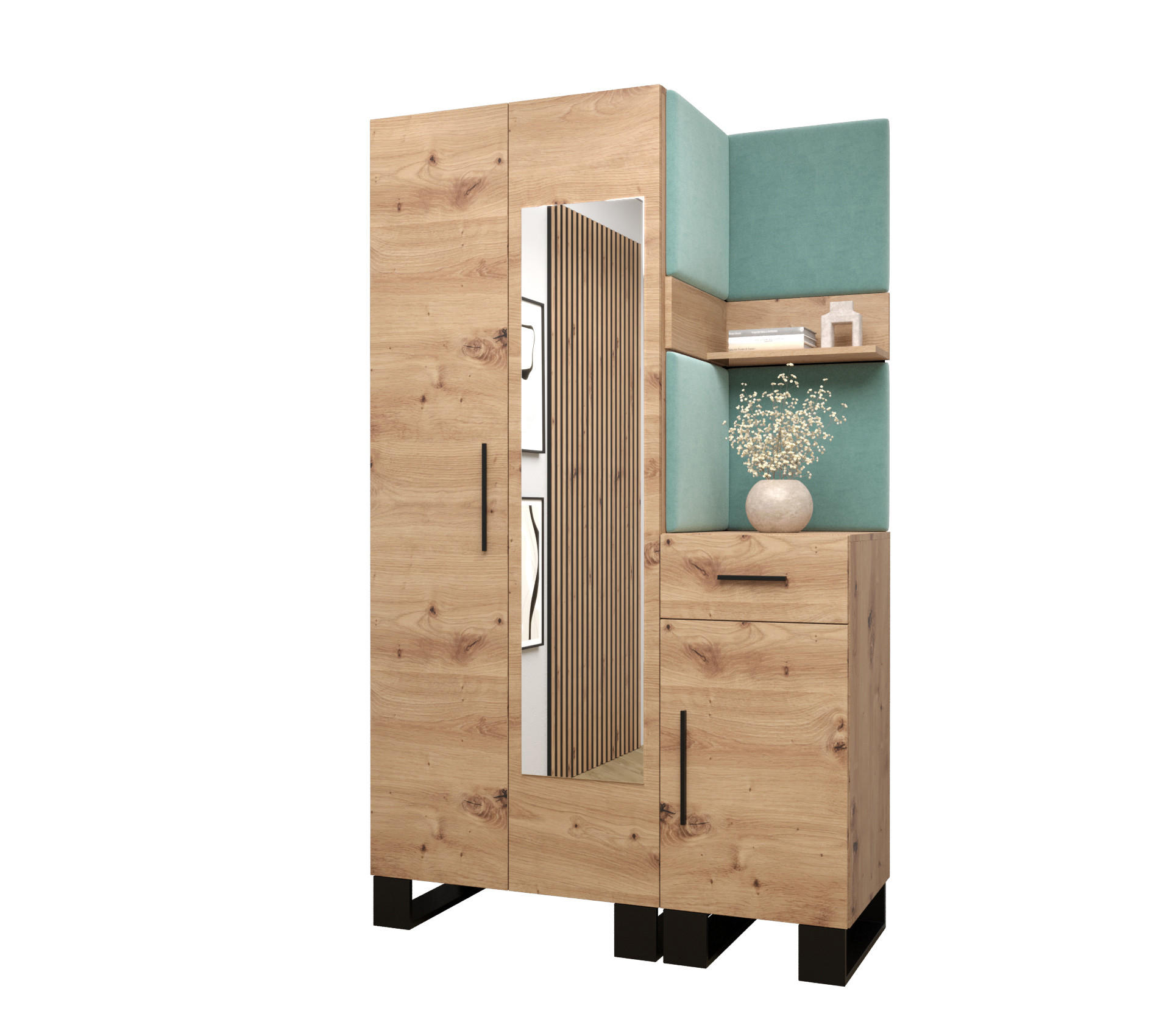 Abiks Möbel Garderoben-Set Eiche Artisan, Mintgrün 116x196x45.6 cm