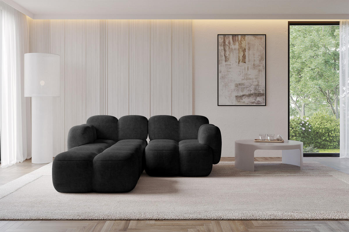ECKSOFA modulares Sofa Links Miko-L1 214x205x75 Schwarz Velours - Schwarz, Holzwerkstoff/Kunststoff (214/205cm) - ALTDECOR