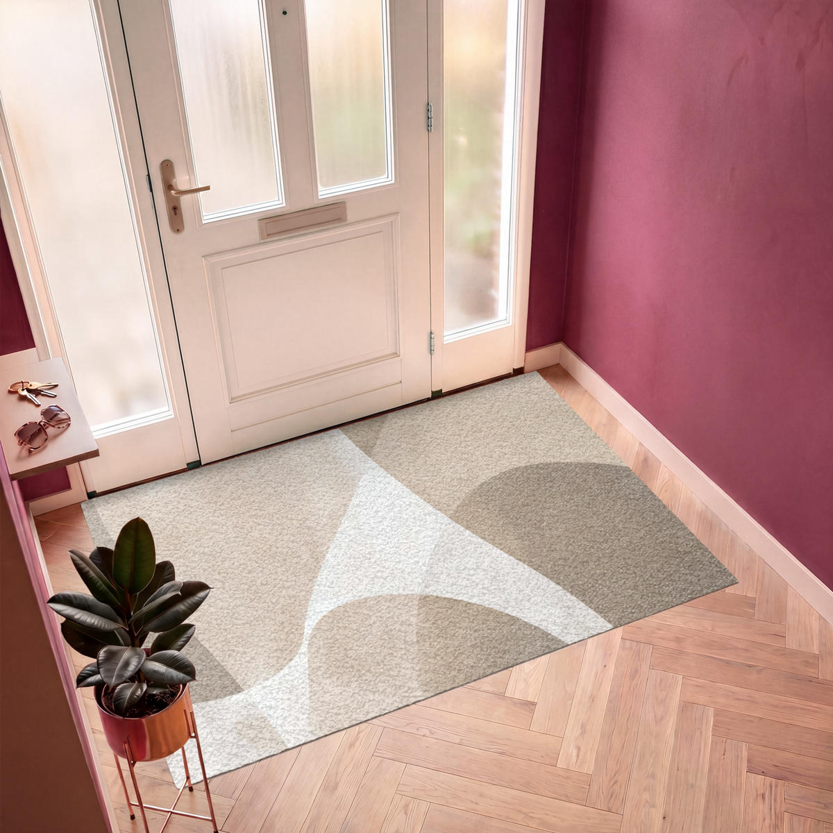 FUSSMATTE Glatte Oberflächen - Harmonisch - Wellenförmig Schmutzfangmatte 180x120 cm - Beige, Kunststoff (180/120cm) - MuchoWow