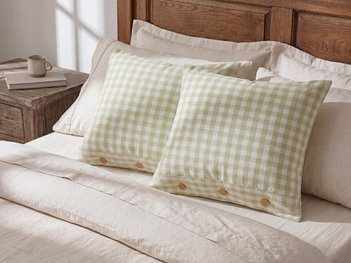 PERNĂ decorativă verde oliv 45/45 cm Talya - maro/alb, material textil (45/45cm) - Beliani