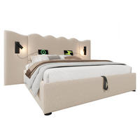 POLSTERBETT 180/200 cm mit Leselampe, USB- und Type-C-Anschluss, hydraulischem Stauraum und Wellenkopfteil, Beige - Beige, Textil (180/200cm) - Redom