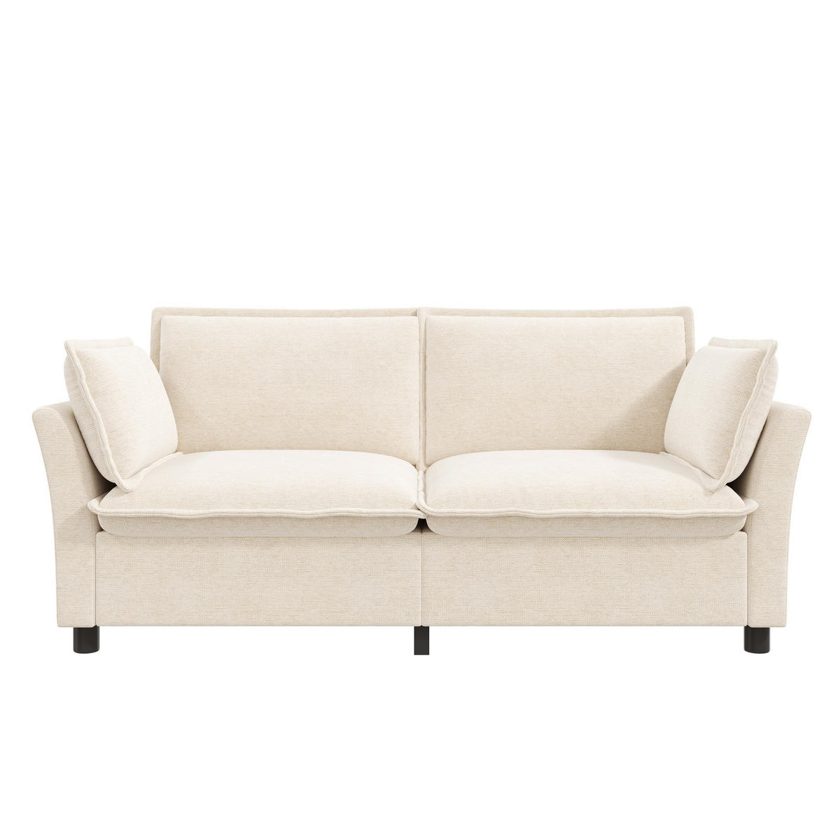 2-SITZER-SOFA DE-33210 mit dicken Polstern und Armlehnenkissen Beige - Beige, Metall (155/87/81cm) - ComfortXL