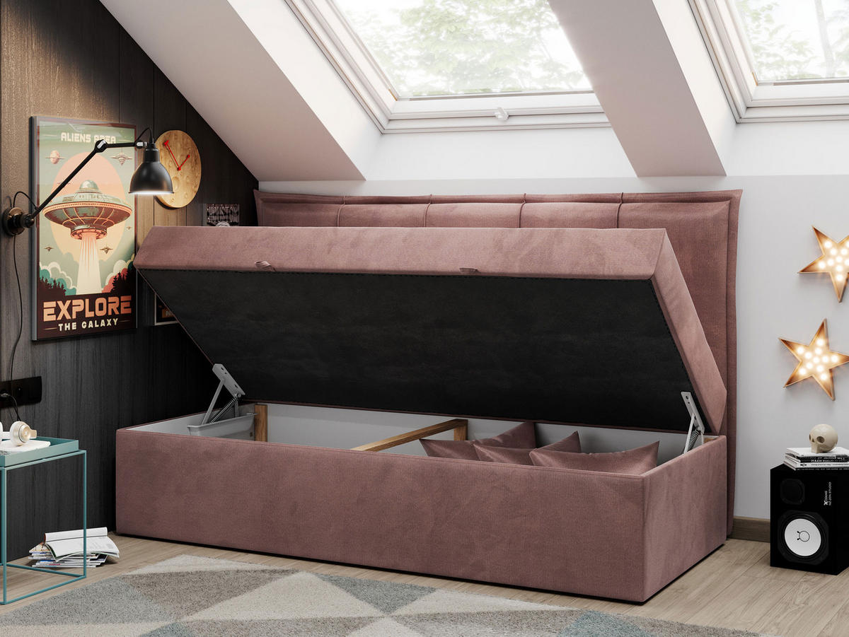 BOXBETT BANCO 90/200 Rosa Velvet hydrophob - H3 - Rosa, Holz/Textil (90/200cm) - MKS