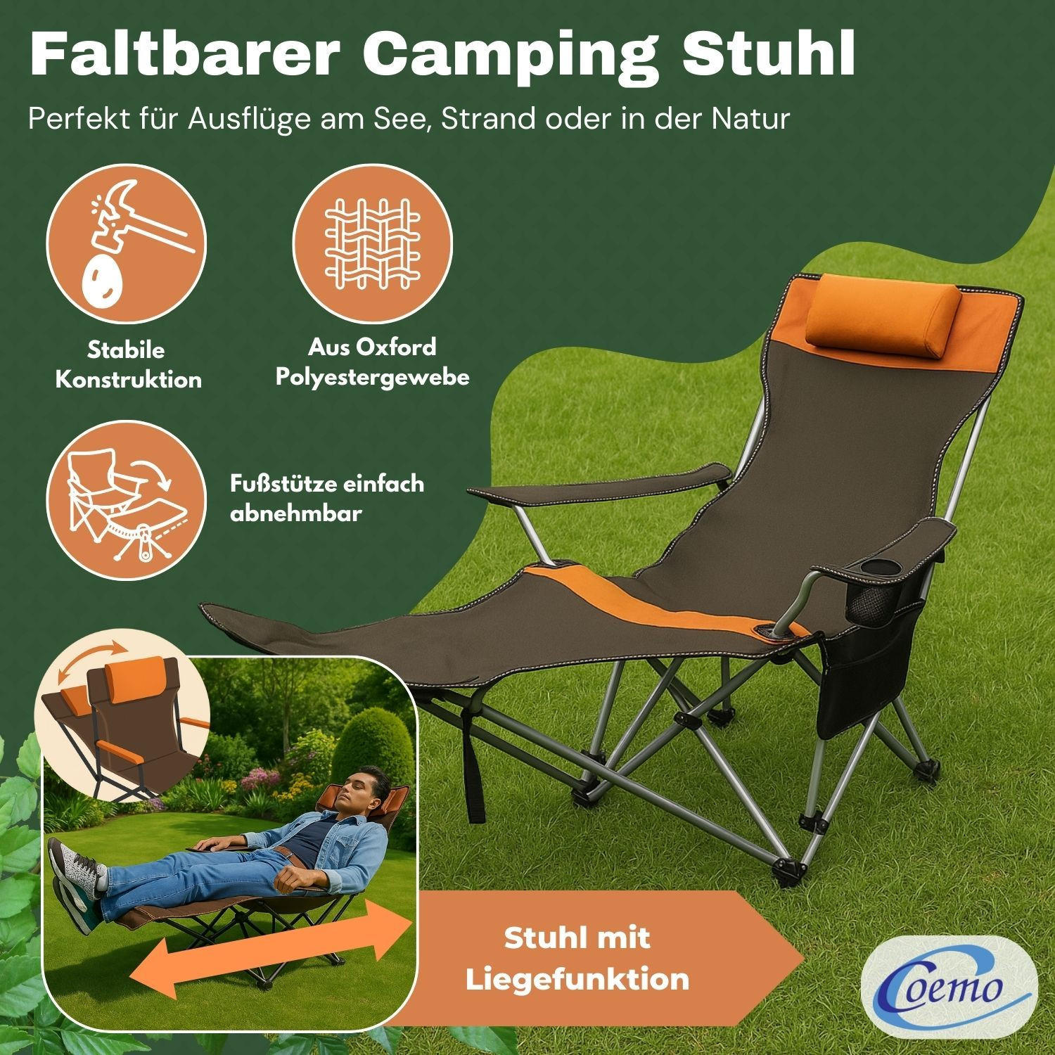 GARTEN LIEGESTUHL klappbar in Braun - Braun, Metall (53/88/156cm) - Coemo