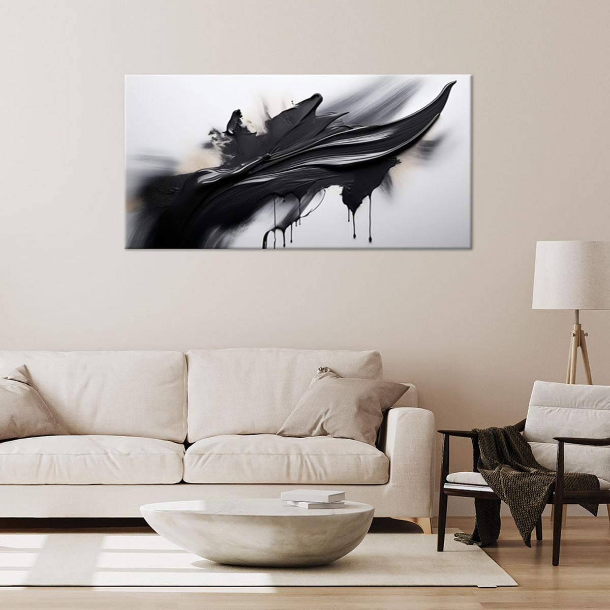 LEINWANDBILD Abstraktion Schwarz-Weiß-3D-Effekt - Schwarz, Textil (80/40cm) - Feeby