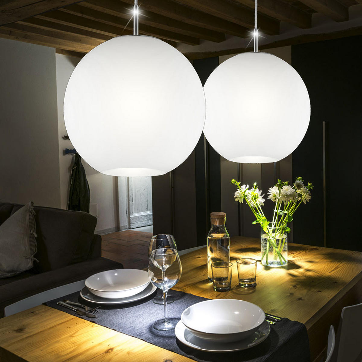 LED HÄNGELEUCHTE MOON Metall Weiß - Weiß, Glas (25/25/150cm)