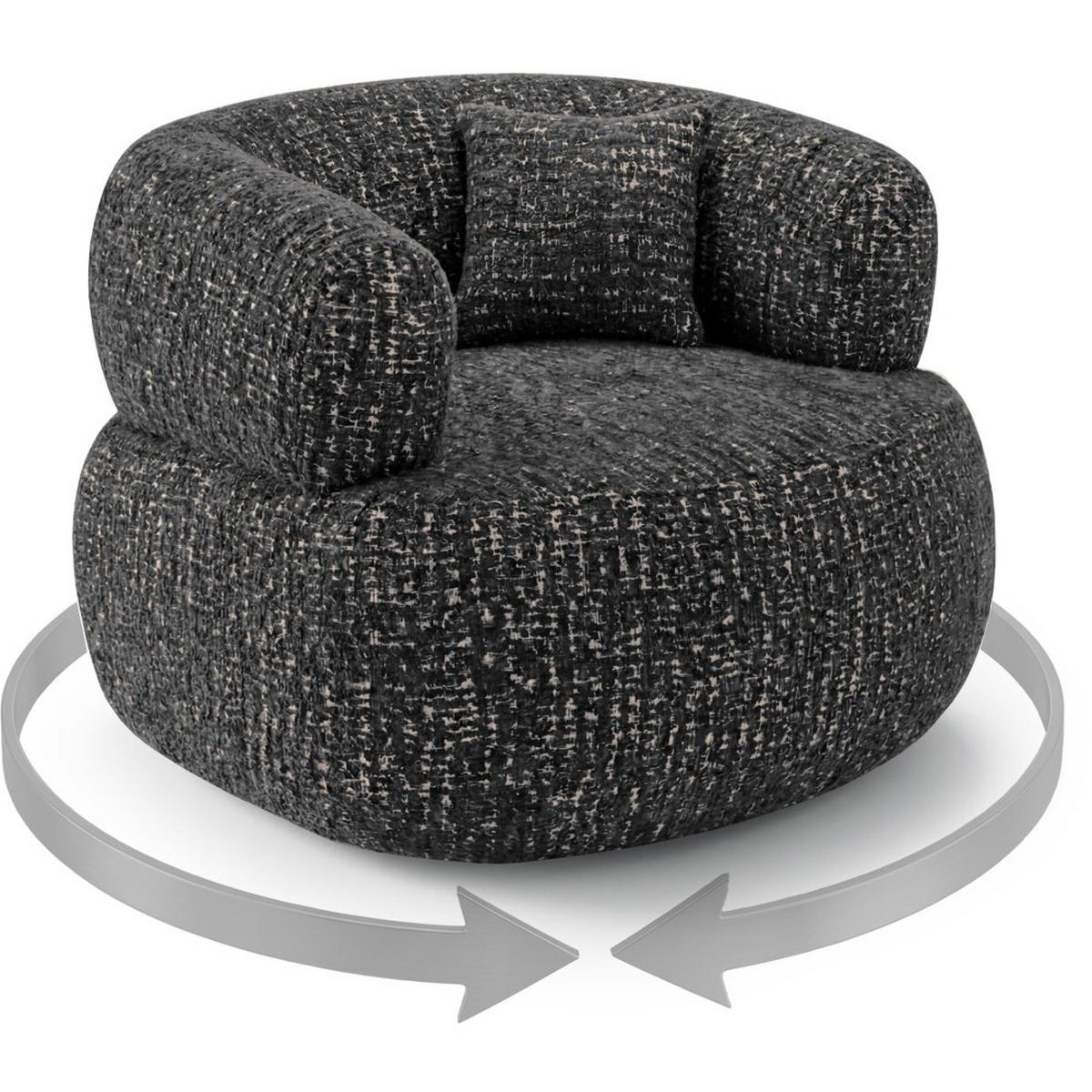 SESSEL Laila, Drehsessel mit runder Form, Schwarz, Geflecht-Stoff - Schwarz, Textil (95/75/97cm) - Beautysofa