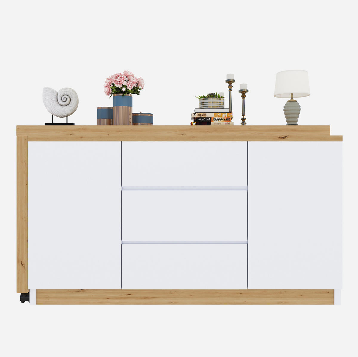 SCHREIBTISCH drehbar & klappbar 120 x 50 cm Weiß/Eiche mit Stauraum - Eichefarben, Holz (120/50/76.5cm) - Meubliv