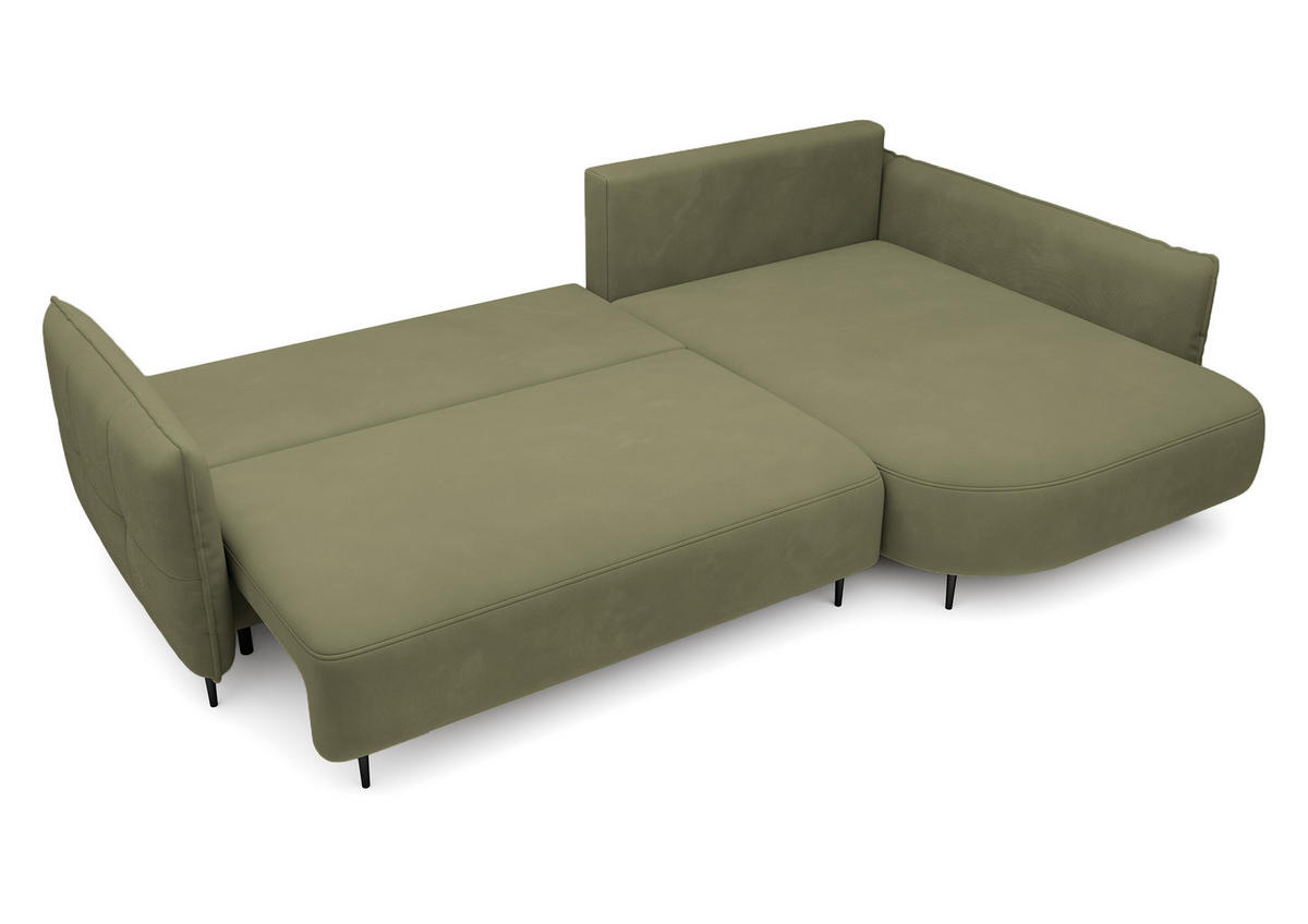 ECKSOFA Oblivio Olivgrün Velours - Schwarz/Olivgrün, Textil/Metall (285/200cm) - Selsey