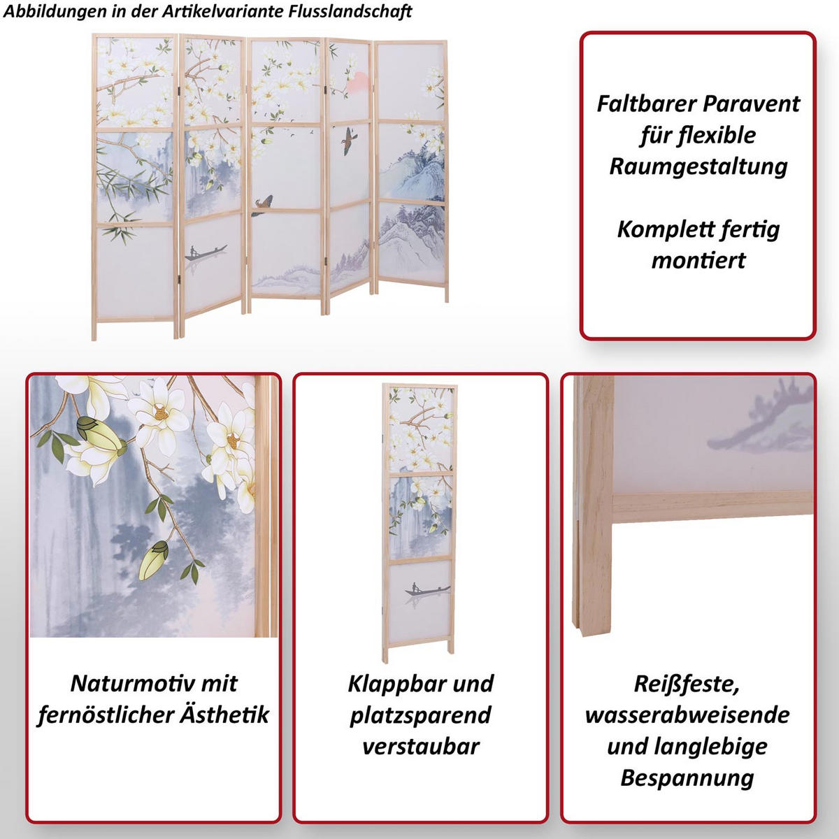 PARAVENT Pink - Pink, Holz (227/170/2cm) - Jamb
