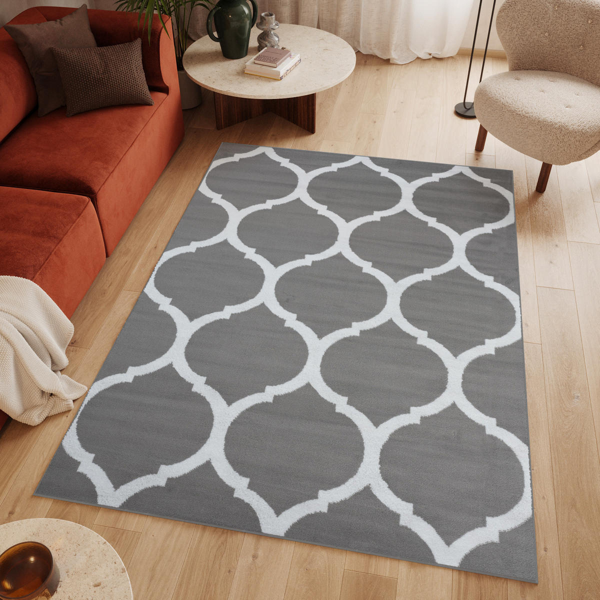 TEPPICH LUXURY Grau Marokkanisch Rauten Gitter 250/300 cm - Hellgrau, Textil (250/300cm) - Tapiso