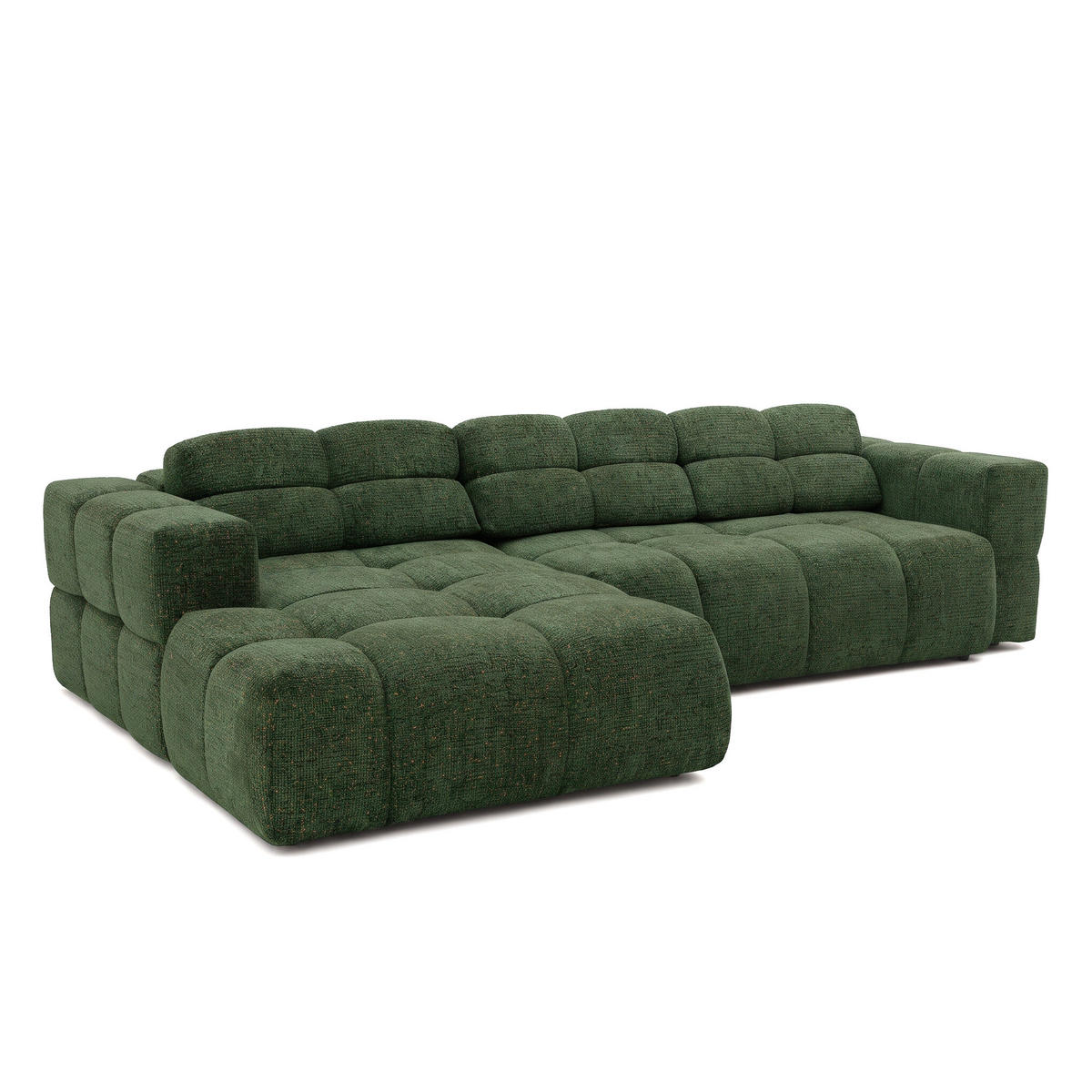 ECKSOFA TENDER Links mit Schlaffunktion und Verstellbare Kopfstützen, Chenille grün - Schwarz/Grün, Holz/Kunststoff (315/176cm) - Muffo