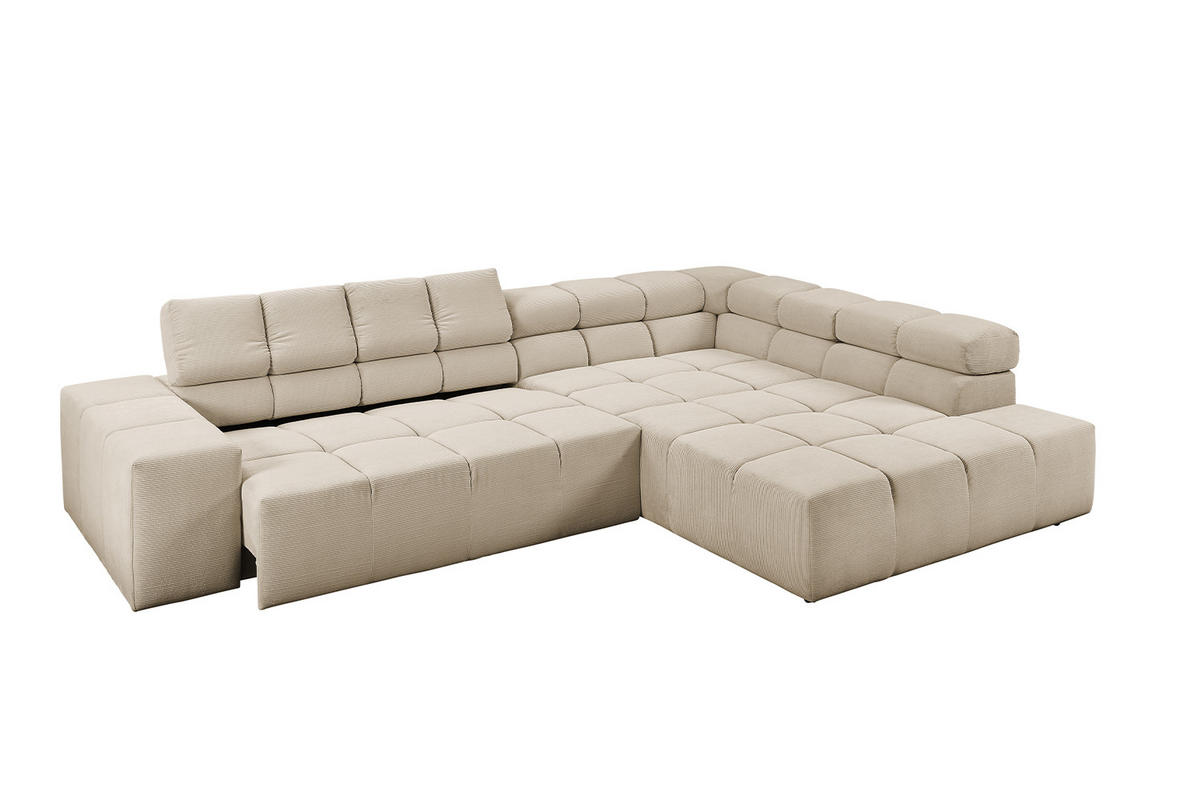 ECKSOFA MIT MOTORISCHEM SITZVORZUG NEVADA Beige Cord - Beige/Schwarz, Kunststoff/Textil (319/215cm) - KAWOLA