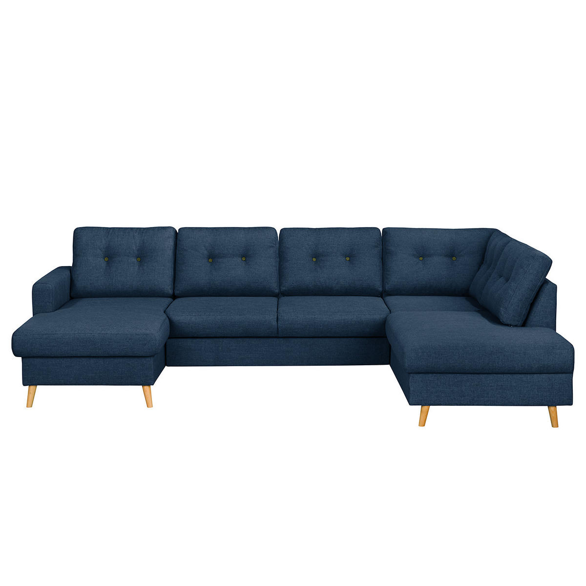 WOHNLANDSCHAFT mit Longchair - Blau/Olivgrün, Textil (290/90/200cm) - home24