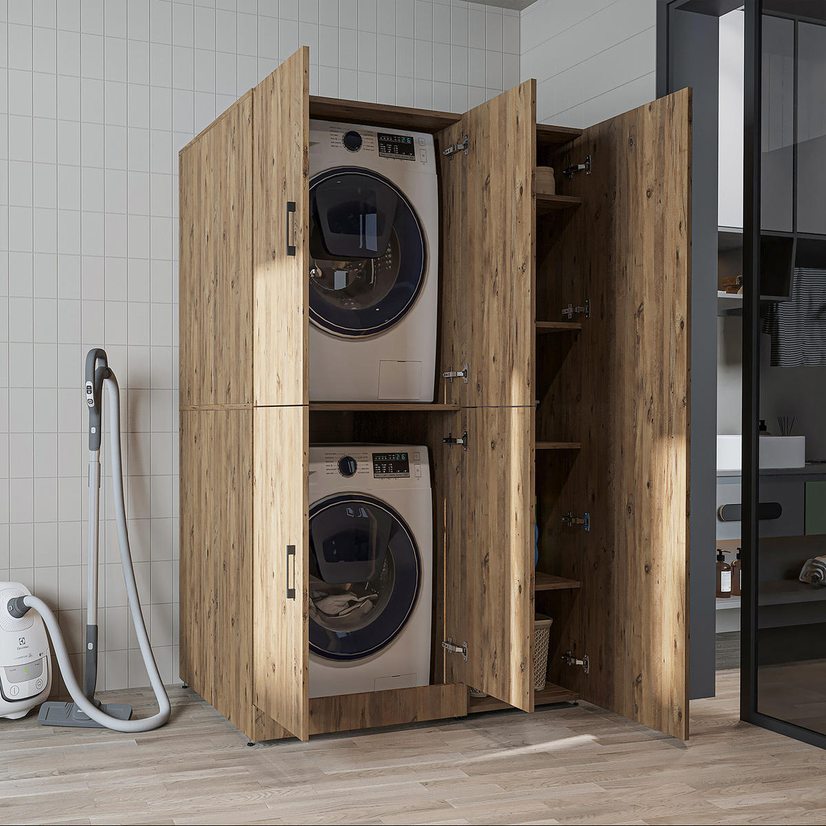 WASCHMASCHINENSCHRANK DORA-II 115cm Breit, 186cm Hoch - Eichefarben, Holzwerkstoff (115/186/73.8cm)