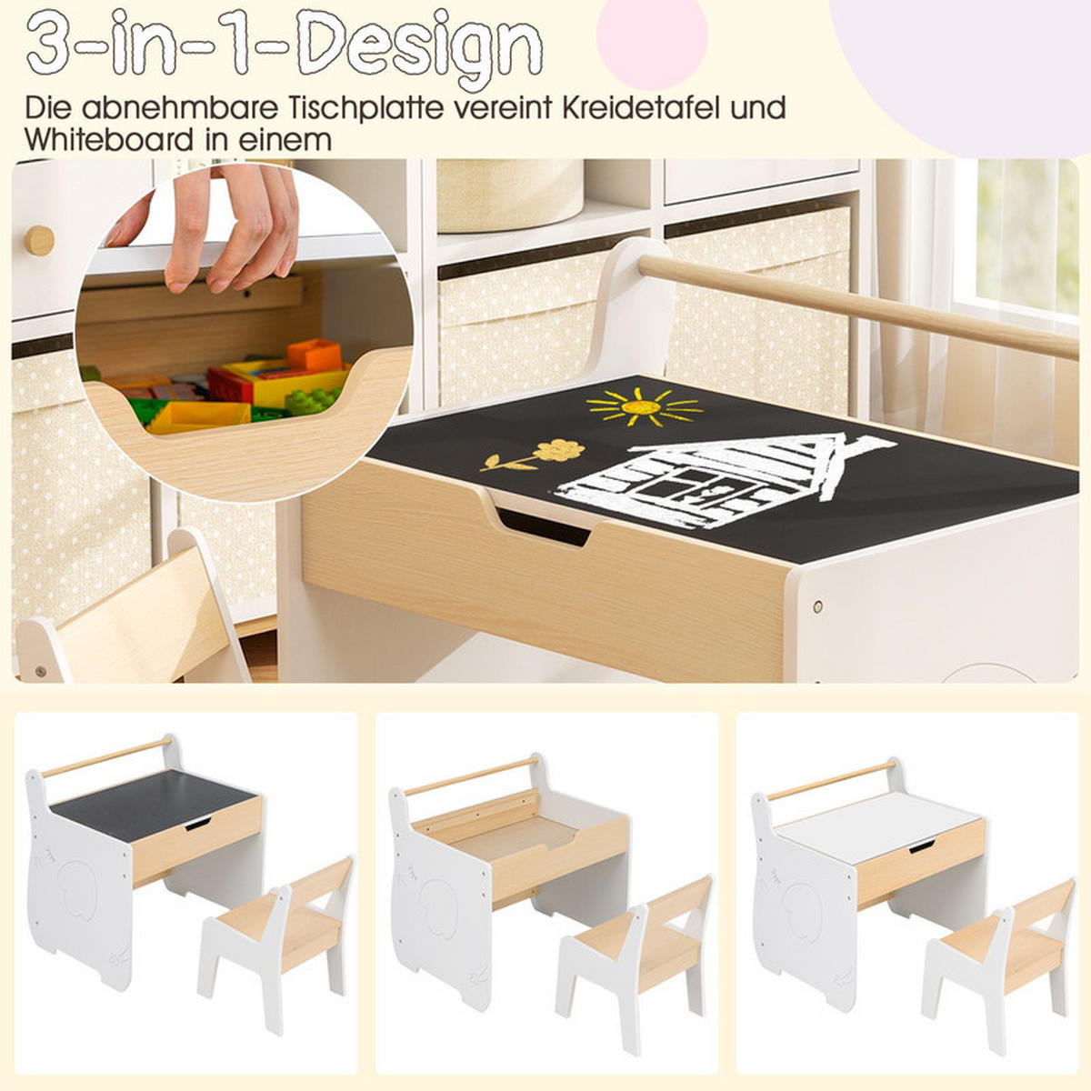 KINDERTISCH mit Stuhl weiß(2-tlg) - Weiß, Holzwerkstoff (61.5/59/47cm) - COSTWAY