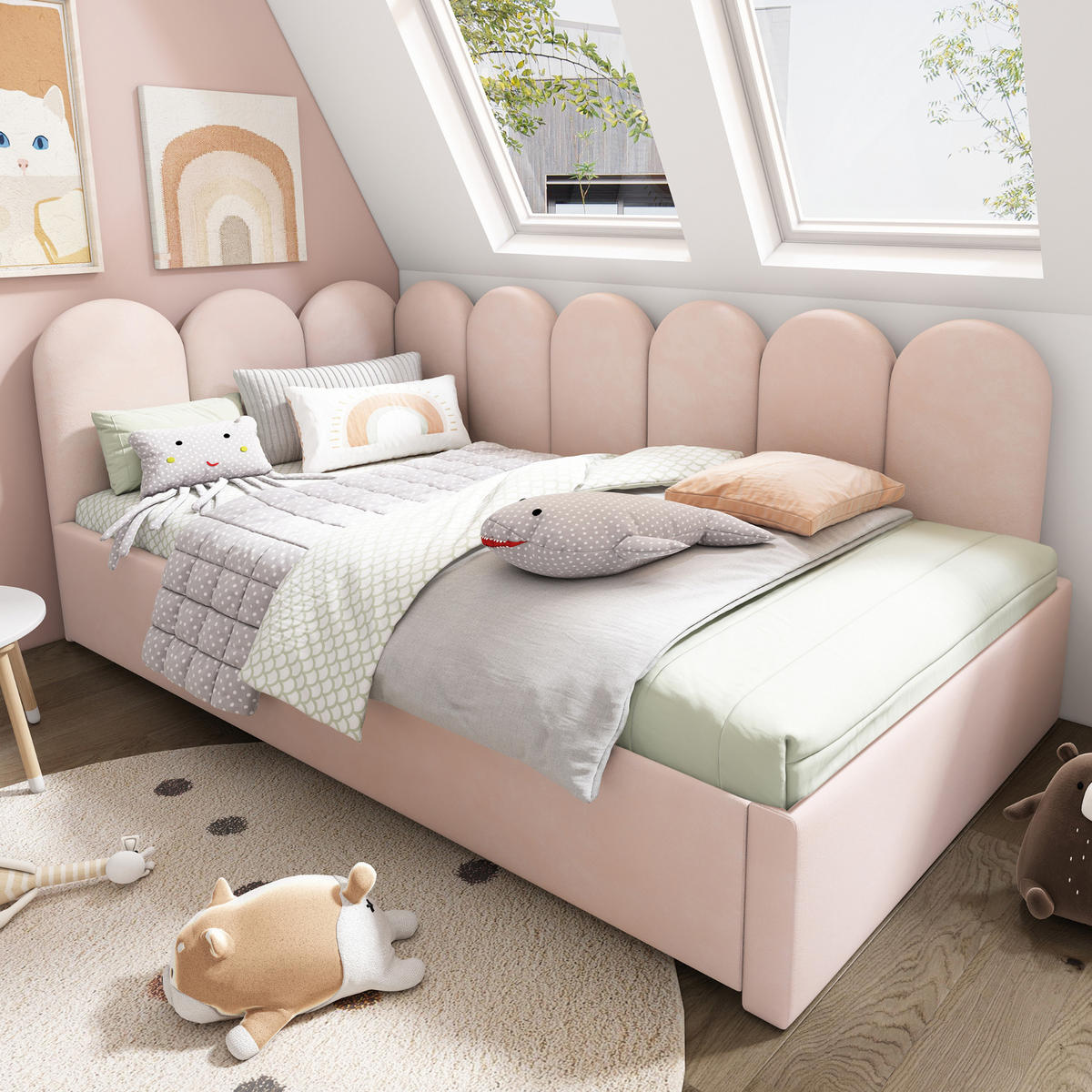 TAGESBETT mit Ausziehbett 90x200 cm Samt Rosa - Pink, Holzwerkstoff (90/200cm) - Beauniv