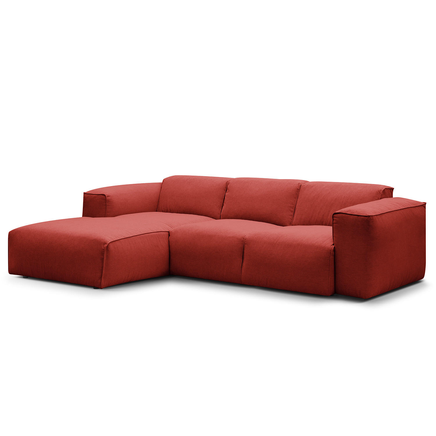 3-SITZER ECKSOFA mit Longchair - Rot/Schwarz, Kunststoff/Textil (251/173cm) - home24