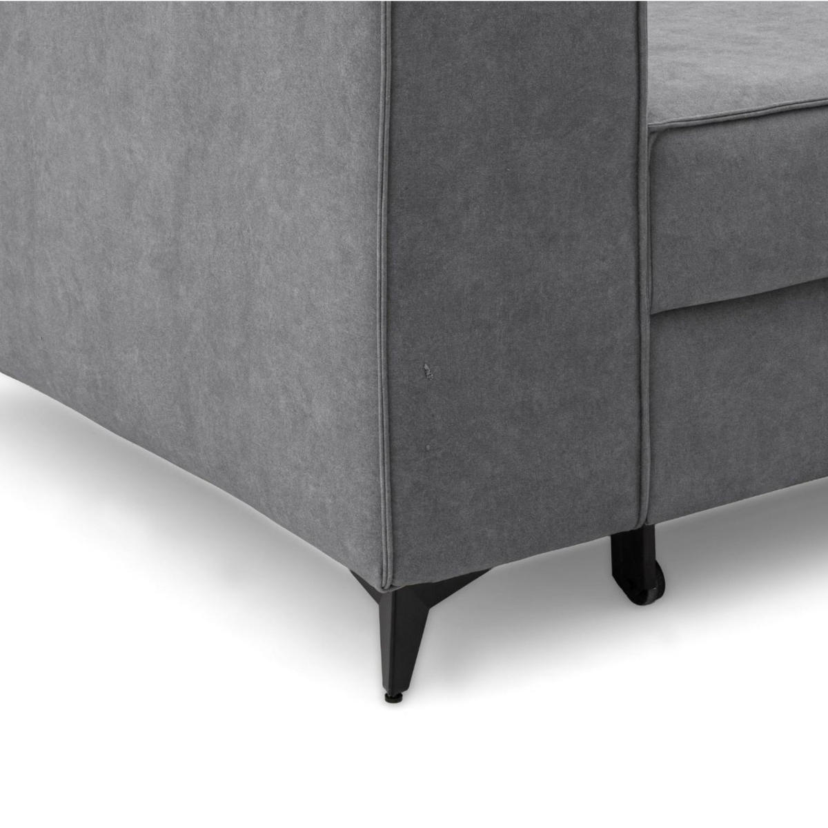 ECKSOFA PURE L Rechts mit Schlaffunktion 127x199 Velours Grau - Schwarz/Grau, Holz/Textil (204/281cm) - Muffo