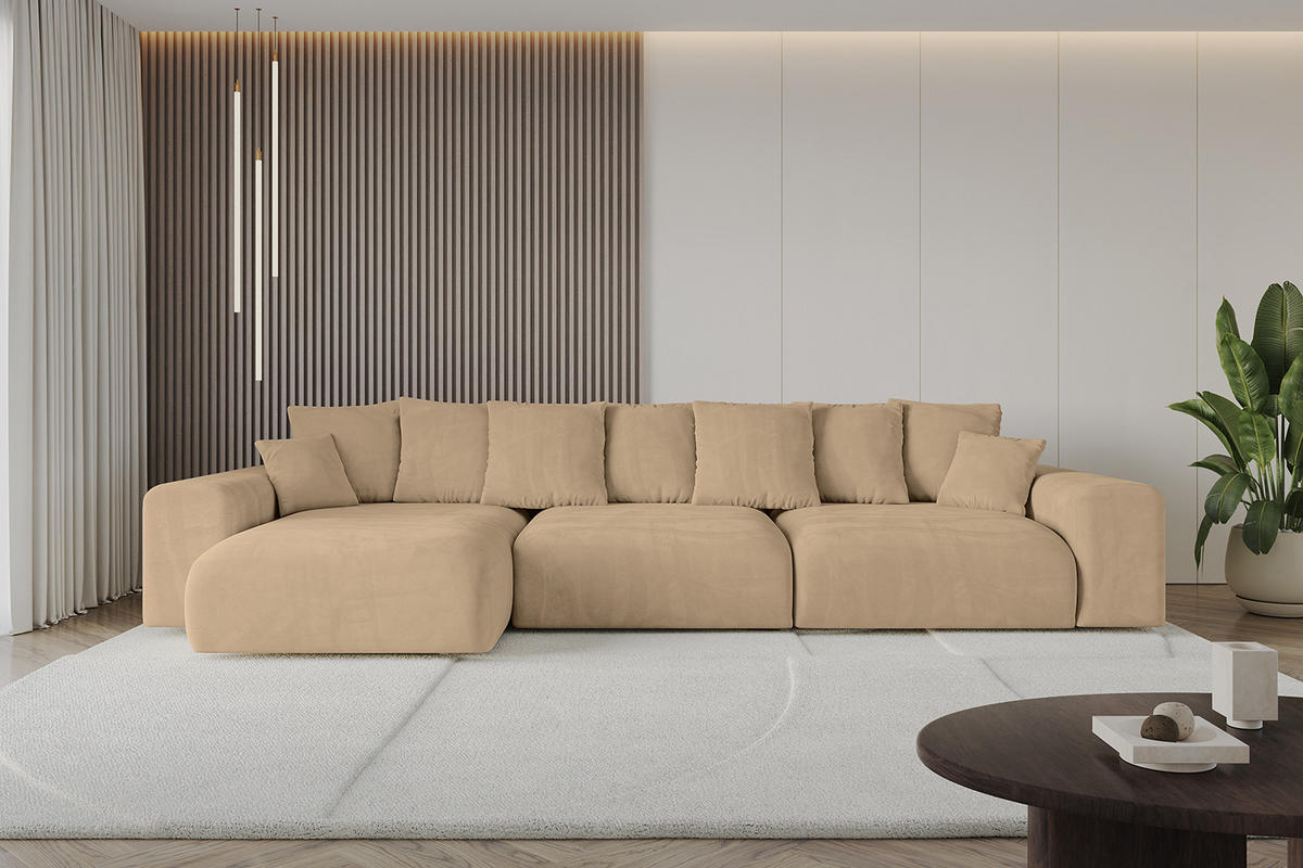 ECKSOFA Ottomane links ESKAR-L 364x176x84 Beige Velours - Beige/Schwarz, Holzwerkstoff/Kunststoff (364/176cm) - ALTDECOR