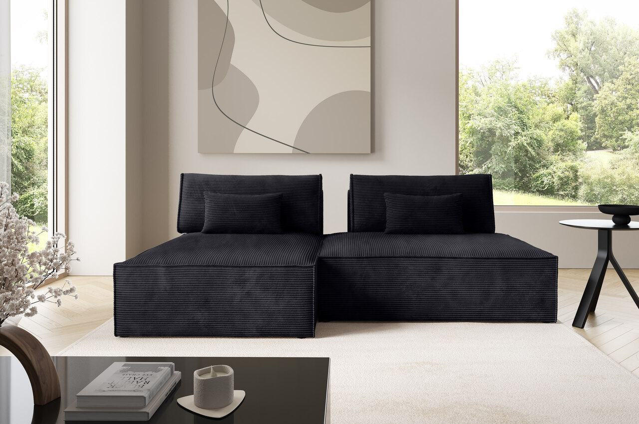 ECKSOFA mit Schlaffunktion Schwarz - Schwarz, Textil (236/148cm) - Furnisell