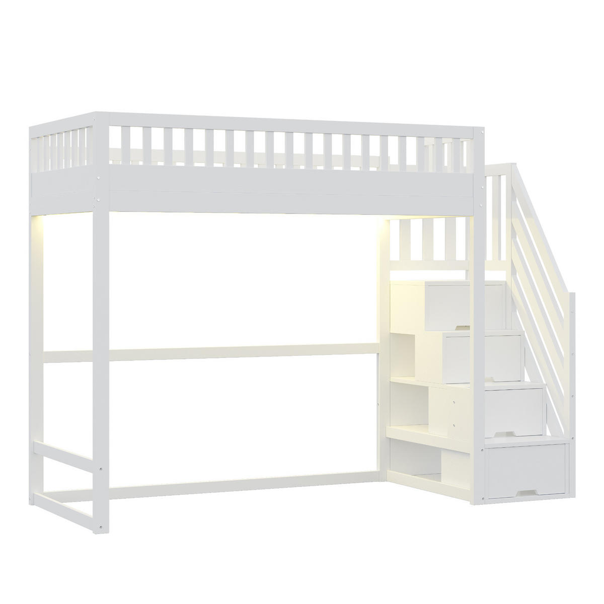 HOCHBETT 90x200 Weiß Kiefer LED Sicherheitsgitter - Weiß, Holz (90/200cm) - FLIEKS