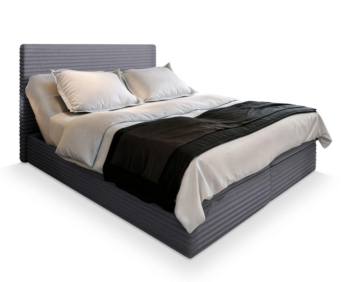 BOXBETT MILARA 180x200 cm mit Matratze und Topper - Grau - Grau, Holz (180/200cm) - MASSENO