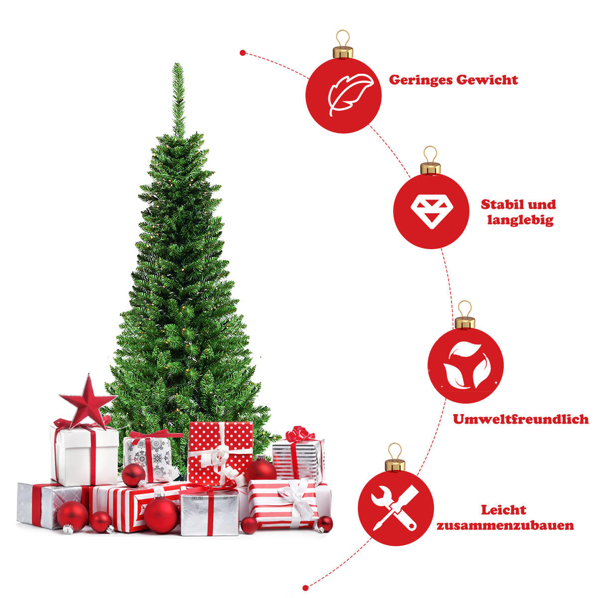 WEIHNACHTSBAUM Grün - Grün, Kunststoff (135cm) - COSTWAY