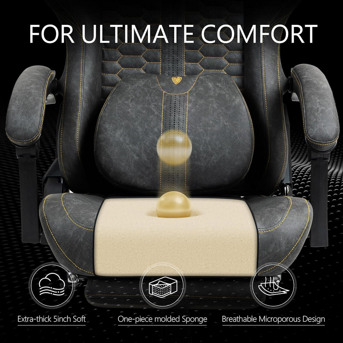 GAMING-STUHL & hoher Rückenlehne, Massagefunktion PU-Leder - Grau, Leder (61/117/61cm)