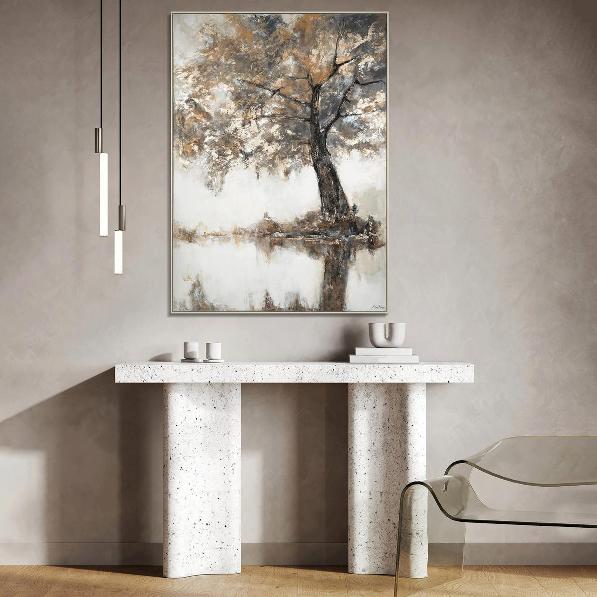 GEMÄLDE Lyrischer Baum Schattenfugenrahmen Eichefarben 180x120 cm - Eichefarben, Holz (180/120cm) - YS-art gallery