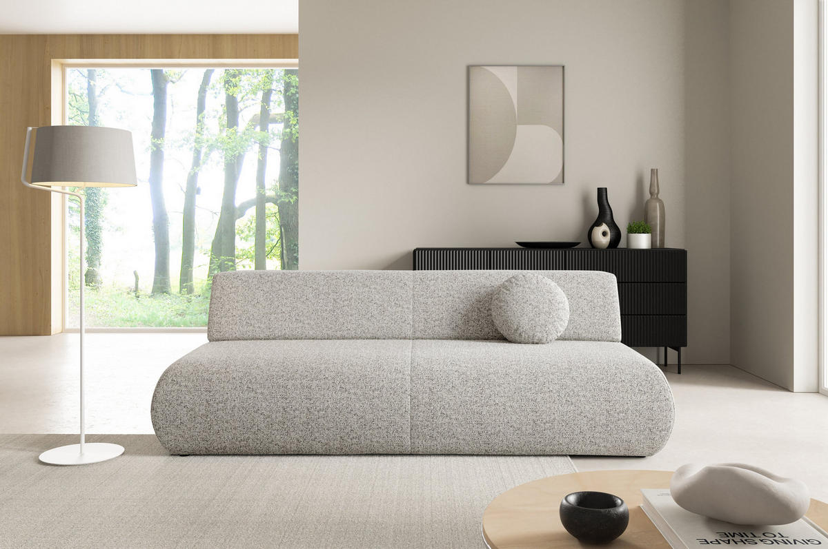 BETTSOFA DELTA Hellgrau Geflochtener Stoff mit Schlaffunktion - Hellgrau, Holz (214/74/100cm) - MASSENO