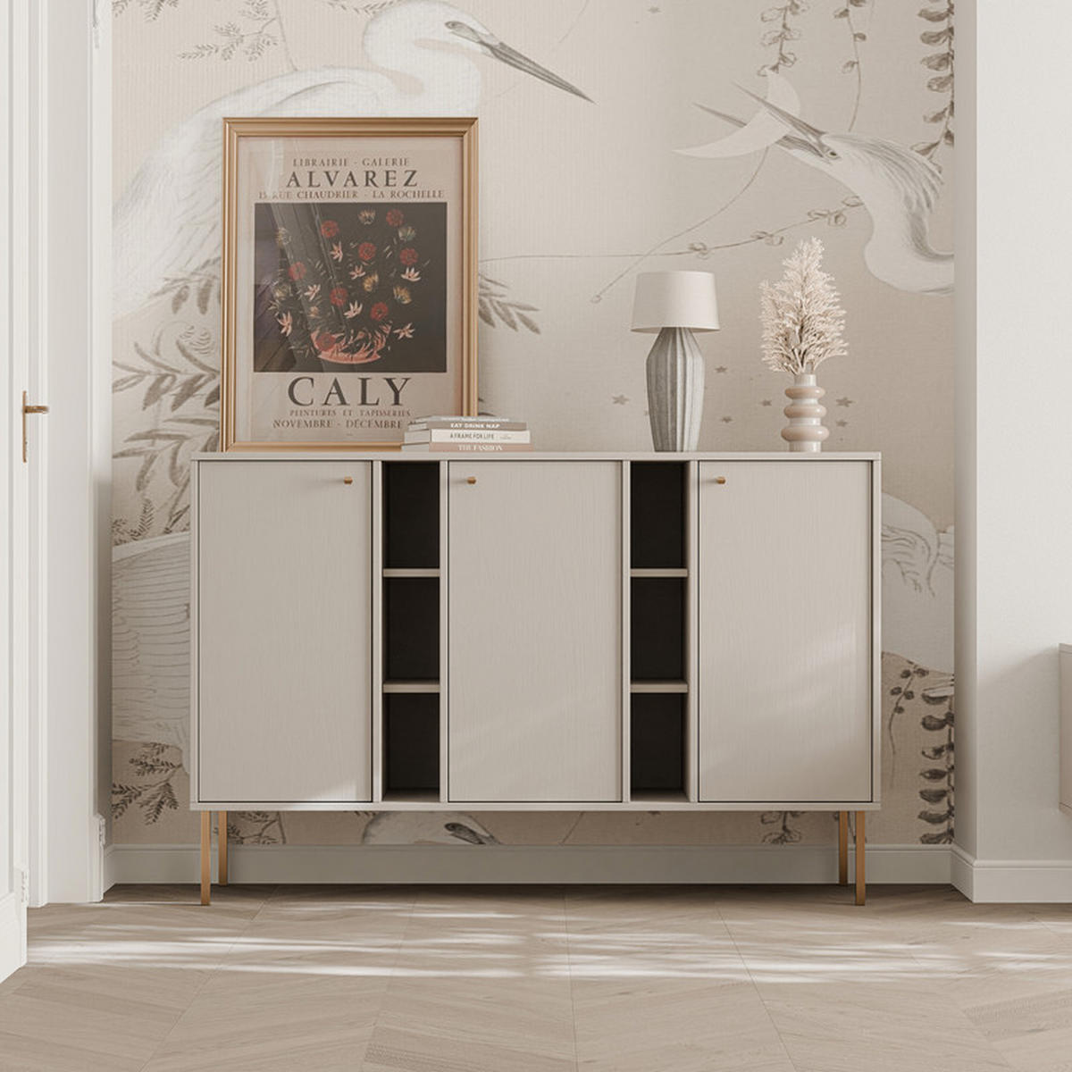KOMMODE FLOW 157/41/95 cm, Beige - Beige, Holzwerkstoff/Metall (157.7/95/40.8cm) - Idohome