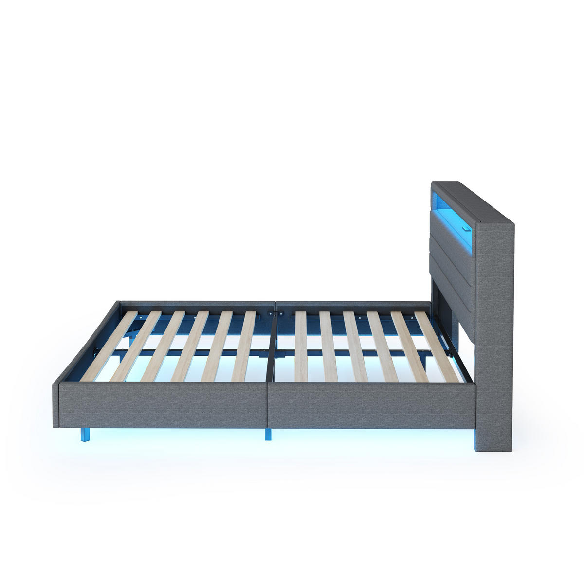 BETT mit USB, LED und Stauraum 140x200 cm Stoff Grau - Grau, Metall (140/200cm) - Meubliv
