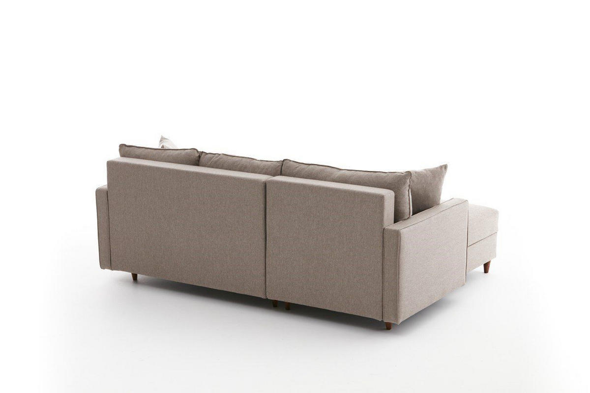 ECKSOFA mit Hocker, Schlaffläche - Beige/Walnussfarben, Holz/Kunststoff (210/155cm) - myHomelando