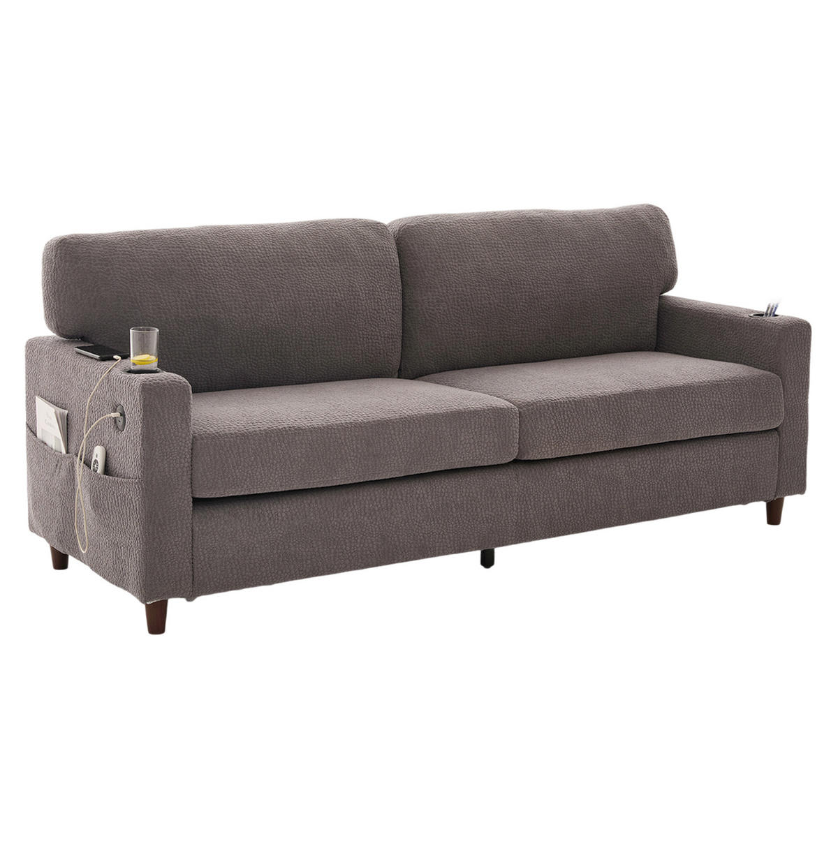 SOFA 2-Sitzer mit USB-C-Anschluss und LED-Ambiente Chenille Hellgrau 203/77,5/86 cm - Hellgrau, Textil (203/86/77.5cm) - OKWISH