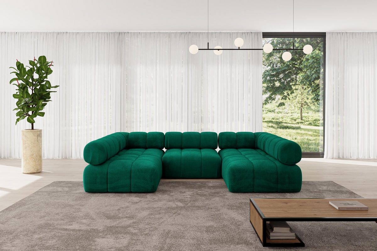 WOHNLANDSCHAFT modulares Sofa Garvo-U1 - 285x190x70 cm Dunkelgrün Velours - Dunkelgrün, Holzwerkstoff/Textil (285/70/190cm) - ALTDECOR