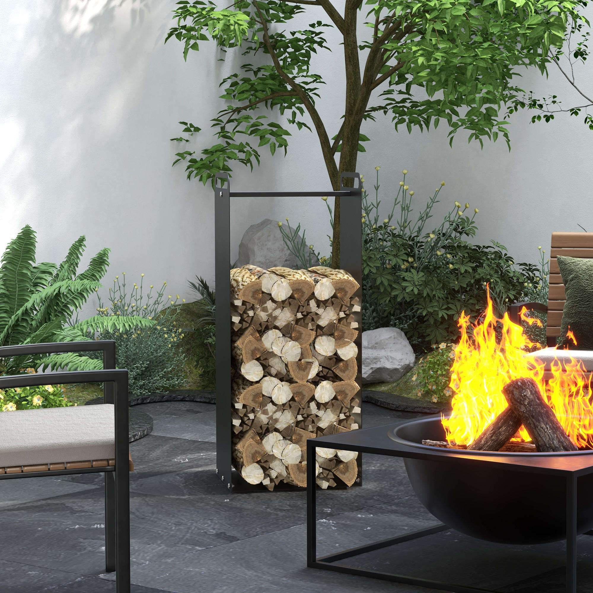 KAMINHOLZREGAL bis 30 kg - Schwarz, Metall (30/90/36cm) - Outsunny