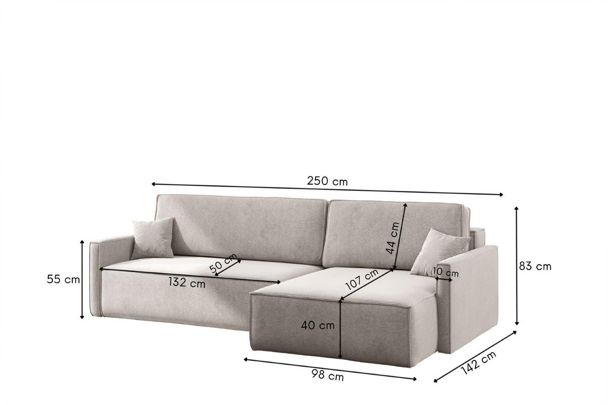 SCHLAFSOFA Carlos L-Form, Ecksofa Mit Bettkasten Und Schlaffunktion Stoff Salvador Rechts Hellbeige - Creme, Holz/Textil (250/83/142cm) - Kaiser Möbel