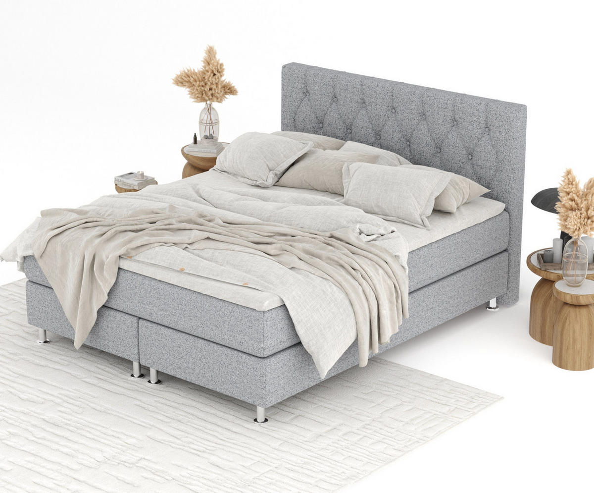 BOXSPRINGBETT Excelsior Grau 160/200 cm mit Latex-Topper - Silberfarben/Grau, Holz/Holzwerkstoff (160/200cm) - Maison de Reve